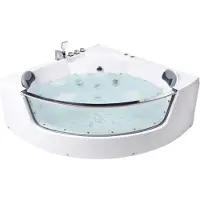 Beliani Whirlpool-Badewanne Weiß Sanitäracryl 210 x 148 cm Eckmodell mit LED Massagefunktion Armatur Sichtfenster Kopfstütze Indoor Massage Wanne