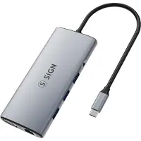 Sign Concentrador de señal 11 en 1 USB-C a HDMI/VGA/RJ45/USB-C/USB-A/SD/TF/3,5 mm - Plateado