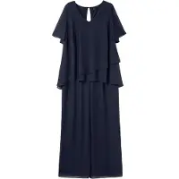 Sheego Jumpsuit "Overall Overall im Lagenlook, mit weitem Bein", Damen, Gr. 56, N-Gr, blau (marine), Georgette, , Elegant, U-Boot-Ausschnitt, Overalls Jumpsuit, im Lagenlook, mit weitem Bein