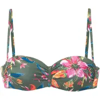 LASCANA Bügel-Bandeau-Bikini-Top "Malia", Damen, Gr. 40, Cup D, oliv bedruckt, Recycling-Polyamid, geblümt, Bikini-Oberteile Bügel-Bandeau-Bikini-Top, mit tropischem Print