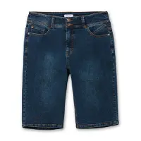 Sheego Jeansbermudas , Damen, Gr. 52, Normalgrößen, blau (dunkelblau denim), 99% Baumwolle, 1% Elasthan, unifarben, kurz, Jeans Jeansbermudas