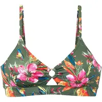 LASCANA Triangel-Bikini-Top "Malia", Damen, Gr. 38, Cup E/F, bunt (oliv bedruckt), Microfaser, bedruckt, Bikini-Oberteile Triangel-Bikini-Top, mit tropischem Print