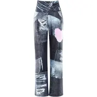 Winshape Sporthose "Functional Comfort Wide Leg Pants CUL105C", Damen, Gr. XL, Normalgrößen, bunt (patchwork grau), 85% Polyester, 15% Elasthan, Hosen Sporthose, mit Patchwork-Print