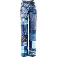 Winshape Sporthose "Functional Comfort Wide Leg Pants CUL105C", Damen, Gr. XXL, Normalgrößen, blau (patchwork blau), 85% Polyester, 15% Elasthan, Hosen Sporthose, mit Patchwork-Print