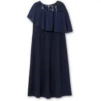 Sheego Abendkleid "Abendkleid", Damen, Gr. 54, Normalgrößen, blau (marine), 95% Polyester, 5% Elasthan, unifarben, lang, Rundhals, Kleider Abendkleid