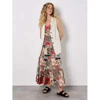 Apricot Maxikleid "Maxikleid mit Blumenmuster im Patchwork-Stil", Damen, Gr. XL (42), N-Gr, orange, Obermaterial: 100% Viskose CV., gemustert, Kleider Maxikleid