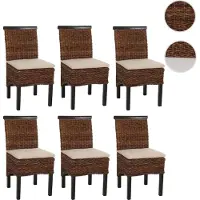 Mendler 6er-Set Esszimmerstuhl Korbstuhl M45 Stuhl Bananengeflecht dunkel, mit Kissen