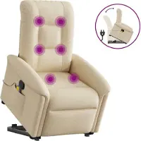Syfax Massagesessel mit Aufstehhilfe Creme Stoff