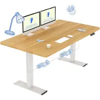 FlexiSpot QB2 Höhenverstellbarer Schreibtisch Elektrisch 180x80cm, mit Monitorhalterung, 2 STARKE MOTOREN, 120 kg Tragkraft, 4 Memory-Funktion (Ahorn)