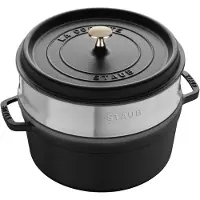 Staub Cocotte mit Dämpfeinsatz, 26 cm | Schwarz | rund | Gusseisen