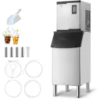 Vevor gewerbliche Eismaschine, 136 kg/Tag Eisbereiter mit 136 kg Edelstahl-Vorratsbehälter, automatisch selbstreinigende Eismaschine mit Touchscreen für Bar Café Restaurant Geschäft Gewerbe