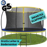 Zero Gravity Ultima 4, Trampolin über der Erde, Rund, Sicherheitsnetz, Schwarz, Blau, Gelb