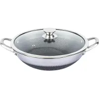 Cheffinger , Wok 36 cm mit Antihaft-Wabenbeschichtung und kratzfestem Deckel, Silber