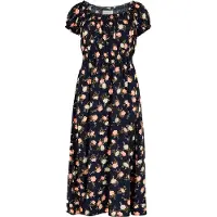 Apricot Midikleid "Vintage Rose Milchmädchen-Kleid", Damen, Gr. S (36), N-Gr, blau (navy), gewebt, Obermaterial: 100% Viskose CV., geblümt, Kleider Midikleid, mit Smokdetails