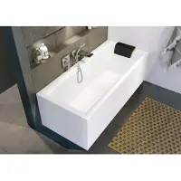 Riho Stiell Square Rechteck-Badewanne, Plug&Play-Variante, mit Ab- und Überlaufgarnitur, 2-Sitzer, weiß, B099031005, Ausführung: 180x80x62cm, links