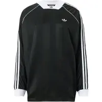 Adidas Langarmshirt ORIGINALS "3-STREIFEN JACQUARD LONGSLEEVE", Damen, Gr. XS, schwarz-weiß (schwarz), Obermaterial: 100% Polyester, V-Ausschnitt, Shirts Langarmshirt