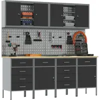 vidaXL Werkbank mit Speicher 10 pcs Schwarz Ingenieure Holz und Stahl