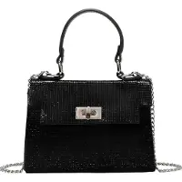 Avizar , Damen Abendtasche mit glänzender Mesh-Optik und Kette, Schwarz