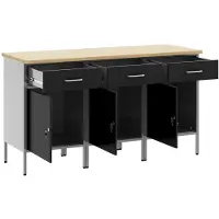 vidaXL Werkbank mit Speicher 3 Stk. Schwarz und Grau 150 x 55 x 85 cm