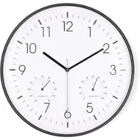 Nedco CLWA4226BK Wanduhr leise Bewegung Thermometer (Temperatur) Schwarz Weiß
