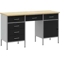 vidaXL Werkbank mit Speicher 3 stk. Schwarz Ingenieure Holz und Stahl