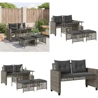 vidaXL 4-tlg. Garten-Sofagarnitur mit Kissen Grau Poly Rattan Glas