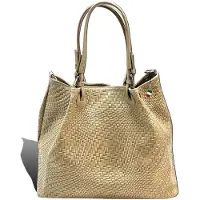 DrachenLeder Handtasche beige taupe Florence Tasche abstraktes Flechtmuster Leder D2OTF163N