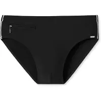 Schiesser Badeslip "Nautical Casual", Herren, Gr. 6, N-Gr, schwarz (000, schwarz), Gewirkt, Baumwolle, unifarben mit Farbeinsatz, Badehosen Badeslip, mit extra flacher Reißverschlusstasche