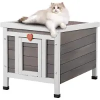 Vevor Katzenhaus für draußen, wetterfest, Unterschlupf für Wildkatzen für mehrere Katzen, Katzen-/Kaninchenhaus aus Holz für draußen mit PVC-Türklappen und offenem Dach, 21"L x 17"B x 17"H