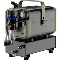 Wiltec Airbrush Kompressor HS-679F 1/6 PS, Druckluftkompressor 28 l/min Luftzufuhr, Kompressor für Airbrush-Pistole mit Halterung, Luftkompressor mit Druckmesser für Airbrush-Design
