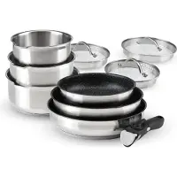 QDESIGN 10-teiliges Induktionskochgeschirr-Set mit Antihaftbeschichtung und abnehmbaren Griffen