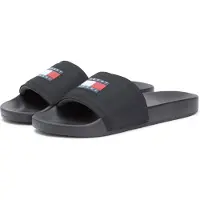 Tommy Hilfiger Pantolette TOMMY JEANS "TJM POOL SLIDE", Damen, Gr. 41, Textil, schwarz, Schuhe Pantolette, Sommerschuh, Badeschuh, Hausschuh mit Logoschriftzug