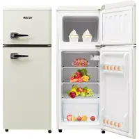 Merax Kühlschrank Retro Kühl-/Gefrierkombination BCD-102, Vintage Kühlschrank mit Metall Türgriff, verstellebaren Ablage und Füße, Doppeltür und LED-Beleuchtung, 101 cm hoch, 41 cm breit, 92 L, Weiß