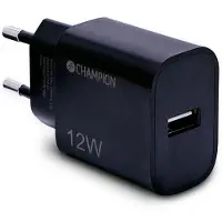 Champion Kompaktes Ladegerät 12W Schwarz 43x28x79mm USB A für Apple und Android