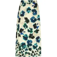MADELEINE Midirock "Midirock Druckrock mit Aquarell-Blumenmuster", Damen, Gr. 46, blau (aqua, multicolor), Obermaterial: 100% Viskose CV., Modern, figurumspielend, Röcke Midirock, Satin-Druckrock