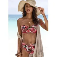 LASCANA Bügel-Bandeau-Bikini-Top "Ava", Damen, Gr. 40, Cup E, rot (rot bedruckt), Recycling-Polyamid, bedruckt, Bikini-Oberteile Bügel-Bandeau-Bikini-Top, im tropischen Design