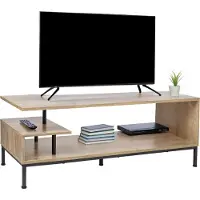 Relaxdays TV-Lowboard, 3 Ablagen, offenes TV-Regal bis 55 Zoll, HBT: 40 x 106 x 39,5 cm, Fernsehtisch, natur/schwarz