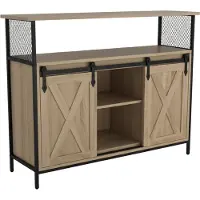 Relaxdays Sideboard mit Schiebetüren, HBT: 80 x 100 x 33 cm, 6 Fächer, Beistellschrank Küche & Wohnzimmer, natur/schwarz