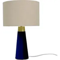 Relaxdays Tischlampe, Leinenschirm & Samtfuß, E27, HxD: 47 x 40 cm, Nachttischlampe mit Kabel, Schlafzimmer, beige/blau