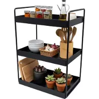 Relaxdays Gewürzregal, 3 Etagen, platzsparend, Küchenorganizer, HBT: 44 x 26 x 18 cm, Bad Organizer, Metall, schwarz