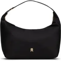 Tommy Hilfiger Hobo "TH GO HOBO NYLON", Damen, Gr. B/H/T: 34cm x 20cm x 16cm, schwarz, Textil, Taschen Hobo, Damen Abendtasche, Tragetasche mit goldfarbenen Details