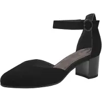 Tamaris Damen Wide FIT Pumps mit Riemen aus Leder, Black Suede, 38