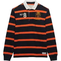 Superdry für Herren. M1110483A Rugby-Poloshirt Double Emblem Stripe orange, marineblau (XL), Lässig, Baumwolle, Langarm