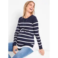 Bonprix Stillpullover aus Jersey, gestreifte Optik, figurumspielende Passform