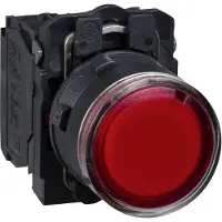 Schneider Electric XB5AW34G5 Leuchtdrucktaster, Harmony XB5, Kunststoff, rot, 22mm, universelle LED, glatte Kalotte, 1S + 1Ö, 110-120V AC