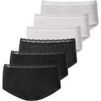 Vivance Hüftpanty , Damen, Gr. 32/34, 6 Stk., schwarz (schwarz, creme), Single Jersey, Obermaterial: 95% Baumwolle, 5% Elasthan, gepunktet, unifarben, Unterhosen Hüftpanty, angenehm elastische Qualität