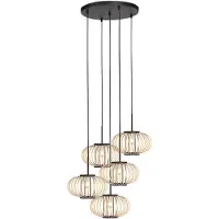 Anne Light & Home Hängeleuchte Silva, 5fl. rund, schwarz, Bambusstreben