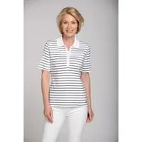 Clarina T-Shirt "HEINRICH", Damen, Gr. 46, weiß, Obermaterial: 100% Baumwolle., gestreift, comfort fit, hoch geschlossener Ausschnitt, Shirts T-Shirt, Pima Cotton Interlock