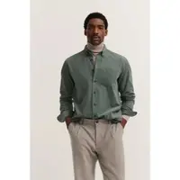 Bugatti Langarmhemd "Soft Cotton", Herren, Gr. L, Normalgrößen, grün (150, moos), 100% Baumwolle, unifarben, normal, eckige 2-Knopf-Manschette, Hemden Langarmhemd, im Modern Fit mit Button-Down-Kragen