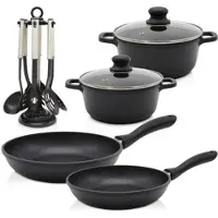 Kruger Topf-Set KRÜGER "Aluguss Topf-/Pfannenset LEIPZIG inkl. Küchenhelfern, 13 tlg.", schwarz, Töpfe, Topf-Set, inkl. 7-tlg. Küchenhelfer-Set